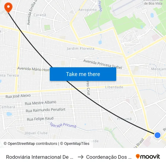 Rodoviária Internacional De Boa Vista to Coordenação Dos Cursos map