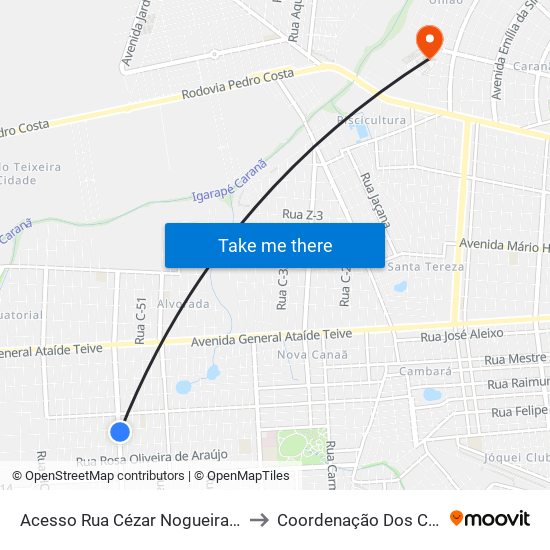 Acesso Rua Cézar Nogueira Júnior to Coordenação Dos Cursos map