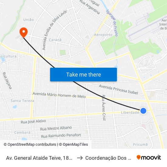 Av. General Ataíde Teive, 1807-1885 to Coordenação Dos Cursos map