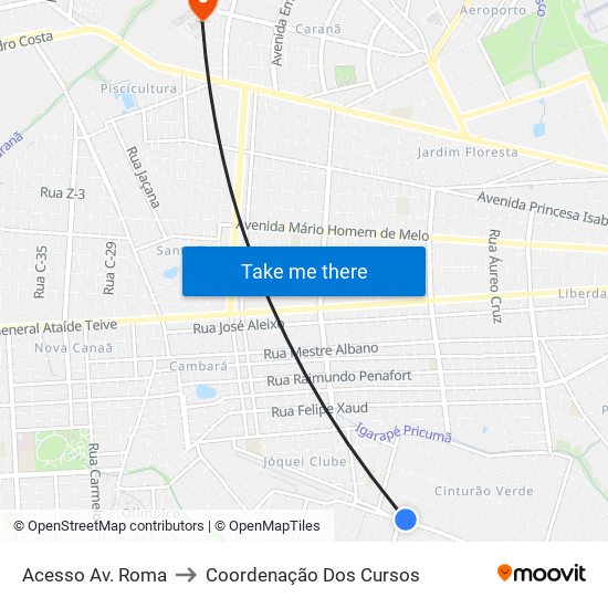 Acesso Av. Roma to Coordenação Dos Cursos map