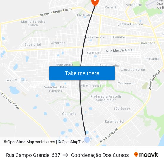 Rua Campo Grande, 637 to Coordenação Dos Cursos map