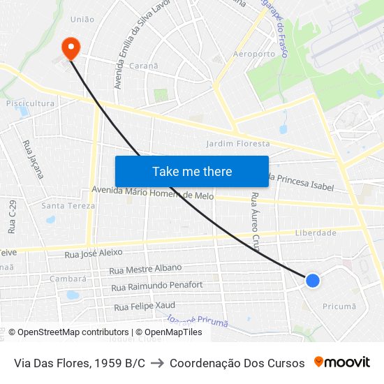 Via Das Flores, 1959 B/C to Coordenação Dos Cursos map