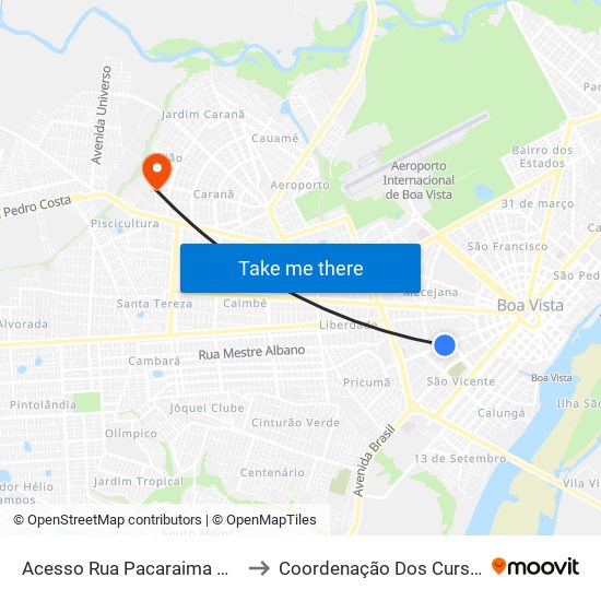 Acesso Rua Pacaraima B/C to Coordenação Dos Cursos map