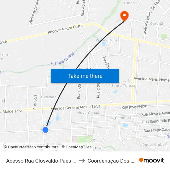 Acesso Rua Closvaldo Paes Carolino to Coordenação Dos Cursos map