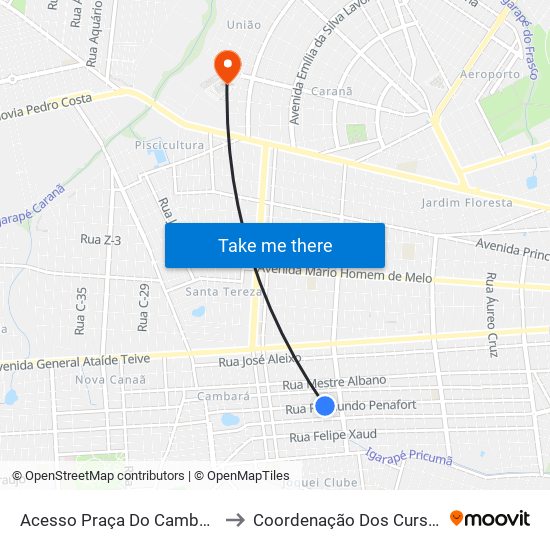 Acesso Praça Do Cambará to Coordenação Dos Cursos map