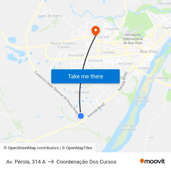 Av. Pérola, 314 A to Coordenação Dos Cursos map