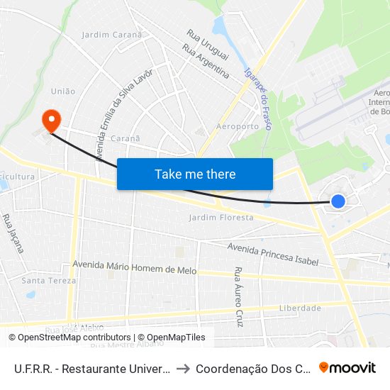 U.F.R.R. - Restaurante Universitário to Coordenação Dos Cursos map