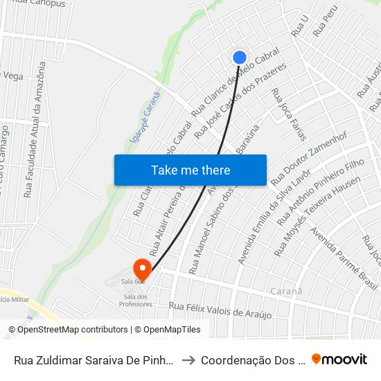 Rua Zuldimar Saraiva De Pinho, 354-374 to Coordenação Dos Cursos map