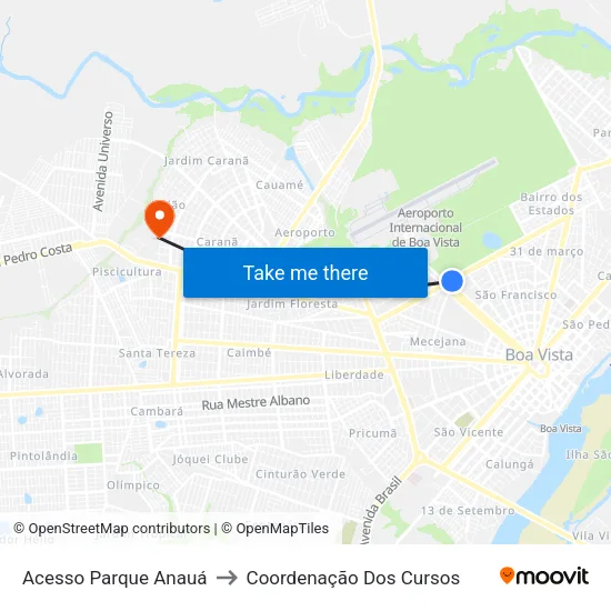 Acesso Parque Anauá to Coordenação Dos Cursos map