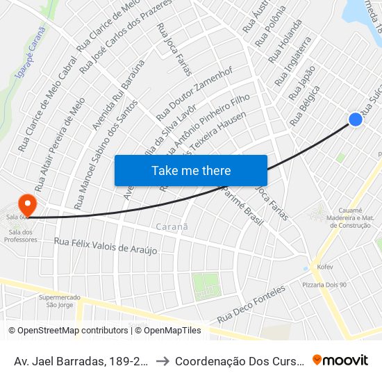 Av. Jael Barradas, 189-249 to Coordenação Dos Cursos map