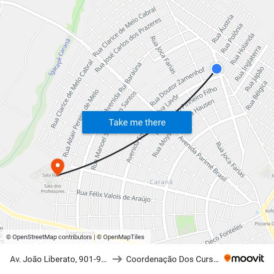 Av. João Liberato, 901-917 to Coordenação Dos Cursos map