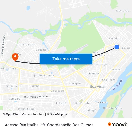 Acesso Rua Itaúba to Coordenação Dos Cursos map