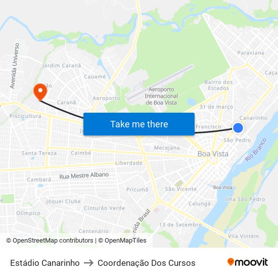 Estádio Canarinho to Coordenação Dos Cursos map