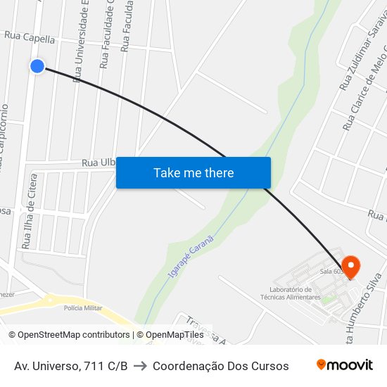 Av. Universo, 711 C/B to Coordenação Dos Cursos map