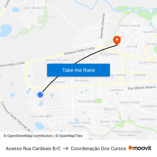 Acesso Rua Cardeais B/C to Coordenação Dos Cursos map