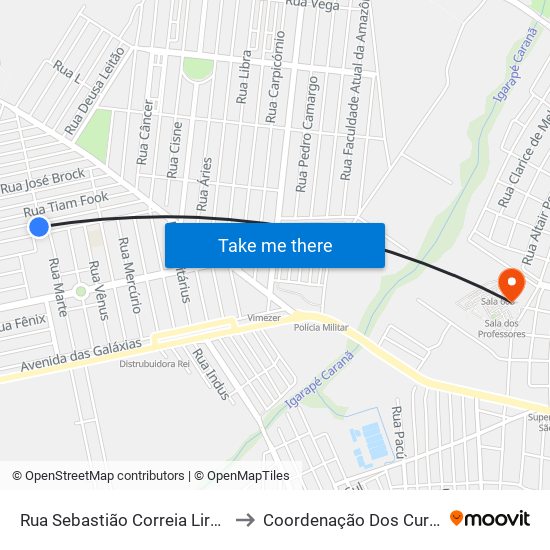 Rua Sebastião Correia Lira, 27 to Coordenação Dos Cursos map