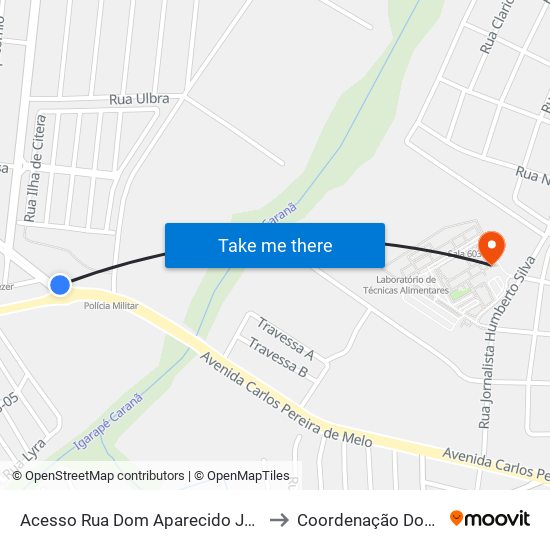 Acesso Rua Dom Aparecido José Dias C/B to Coordenação Dos Cursos map