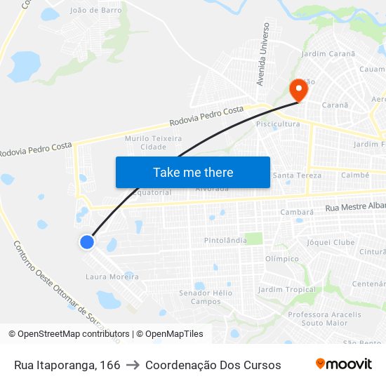 Rua Itaporanga, 166 to Coordenação Dos Cursos map