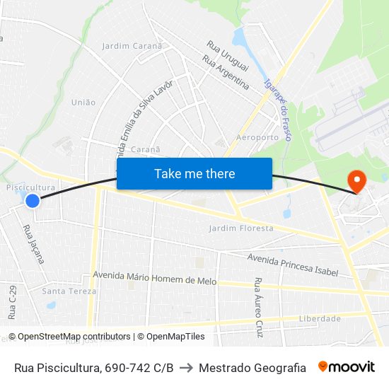 Rua Piscicultura, 690-742 C/B to Mestrado Geografia map