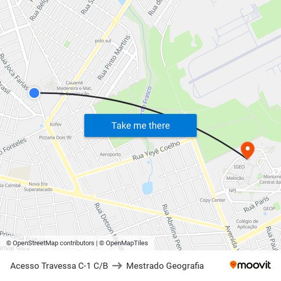 Acesso Travessa C-1 C/B to Mestrado Geografia map