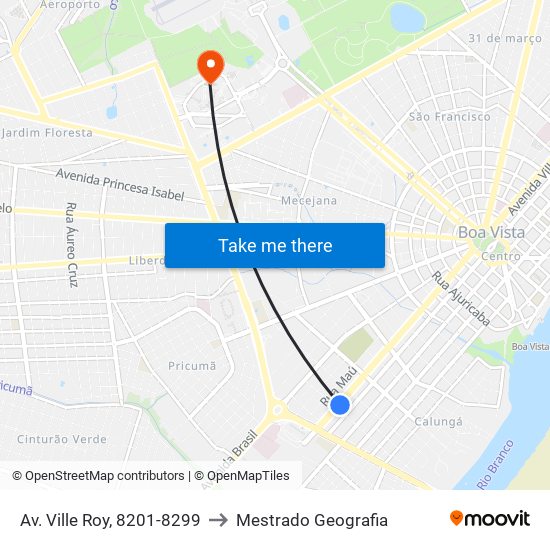 Av. Ville Roy, 8201-8299 to Mestrado Geografia map