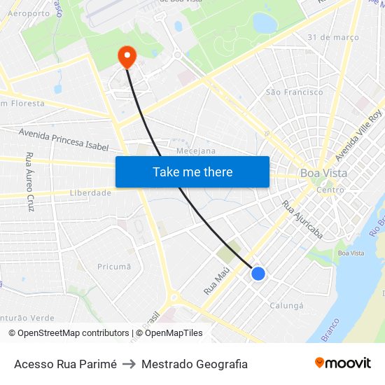 Acesso Rua Parimé to Mestrado Geografia map