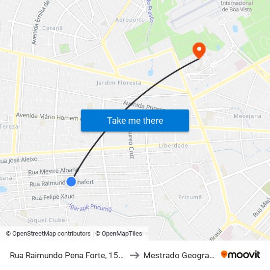 Rua Raimundo Pena Forte, 1549 to Mestrado Geografia map