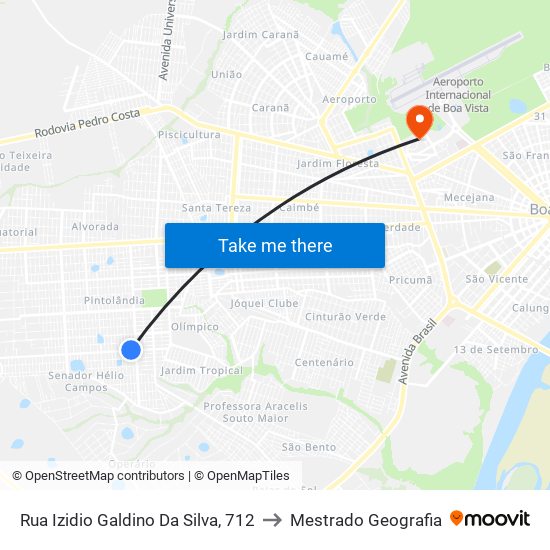 Rua Izidio Galdino Da Silva, 712 to Mestrado Geografia map