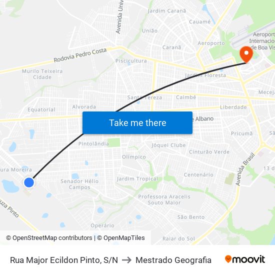 Rua Major Ecildon Pinto, S/N to Mestrado Geografia map