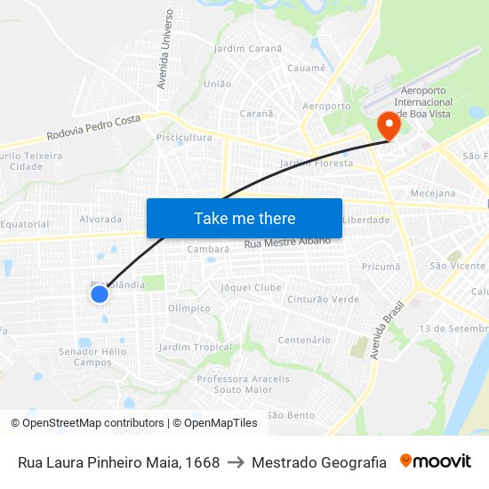 Rua Laura Pinheiro Maia, 1668 to Mestrado Geografia map
