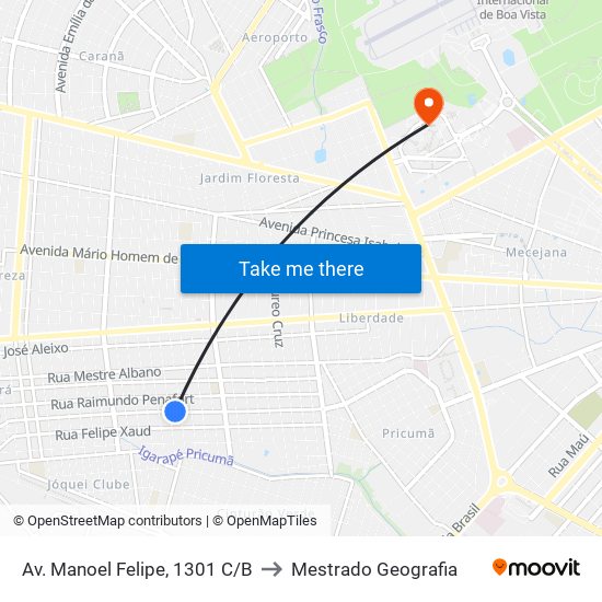 Av. Manoel Felipe, 1301 C/B to Mestrado Geografia map