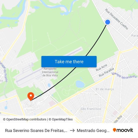 Rua Severino Soares De Freitas, 2670 to Mestrado Geografia map