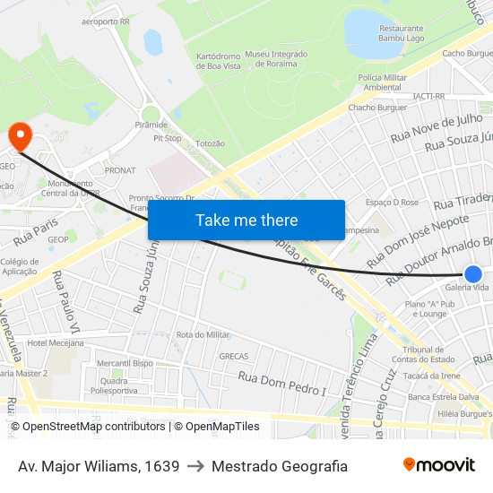 Av. Major Wiliams, 1639 to Mestrado Geografia map