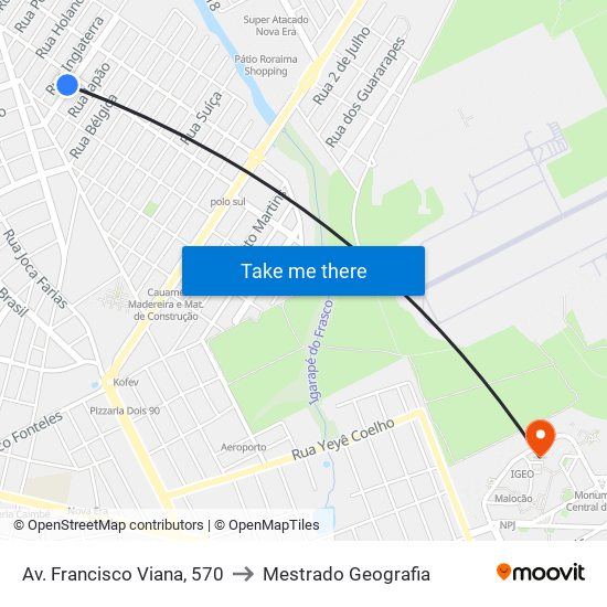 Av. Francisco Viana, 570 to Mestrado Geografia map