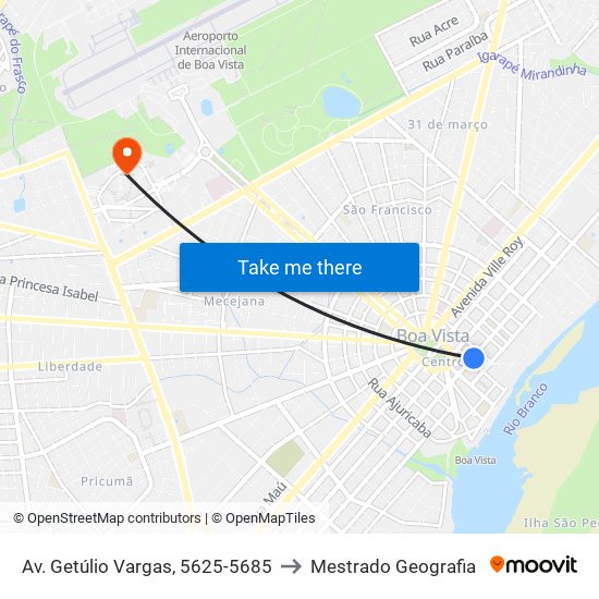 Av. Getúlio Vargas, 5625-5685 to Mestrado Geografia map