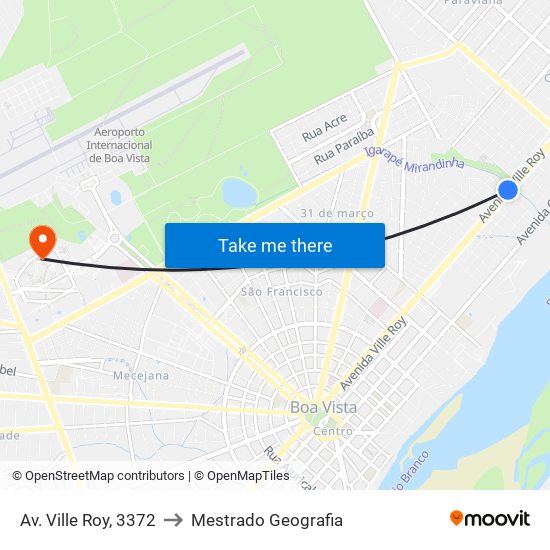 Av. Ville Roy, 3372 to Mestrado Geografia map