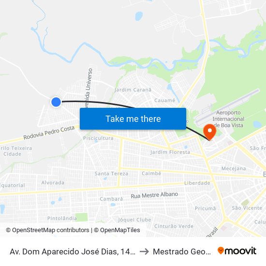 Av. Dom Aparecido José Dias, 1452-1498 to Mestrado Geografia map