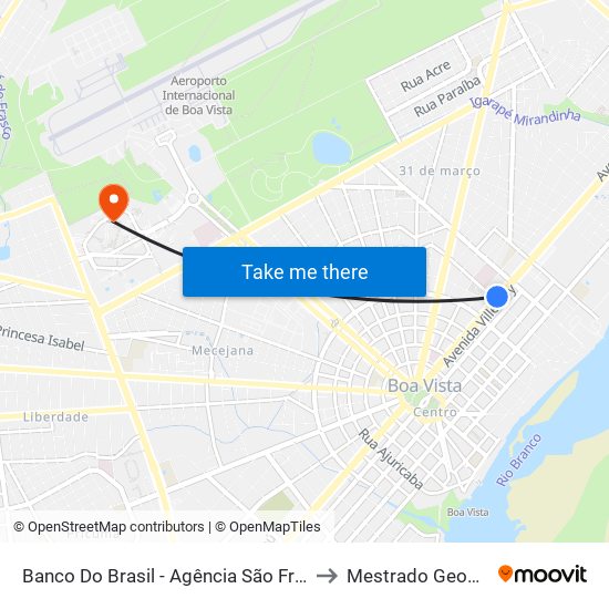 Banco Do Brasil - Agência São Francisco to Mestrado Geografia map