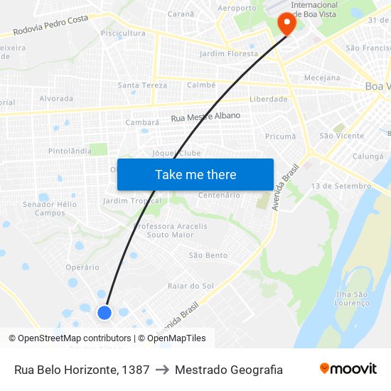 Rua Belo Horizonte, 1387 to Mestrado Geografia map