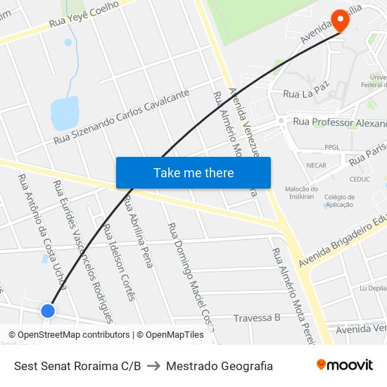 Sest Senat Roraima C/B to Mestrado Geografia map