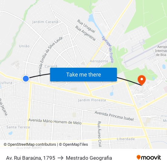 Av. Rui Baraúna, 1795 to Mestrado Geografia map