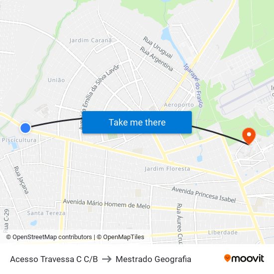 Acesso Travessa C C/B to Mestrado Geografia map