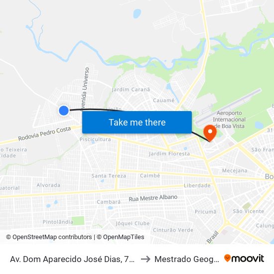 Av. Dom Aparecido José Dias, 776-832 to Mestrado Geografia map