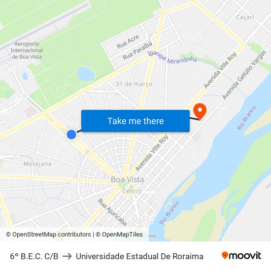 6º B.E.C. C/B to Universidade Estadual De Roraima map