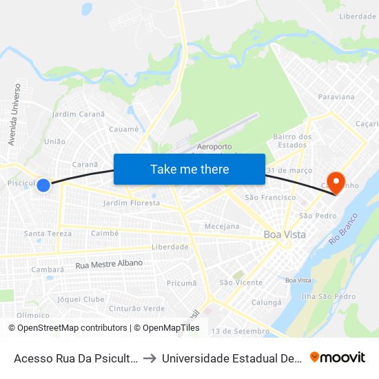 Acesso Rua Da Psicultura C/B to Universidade Estadual De Roraima map