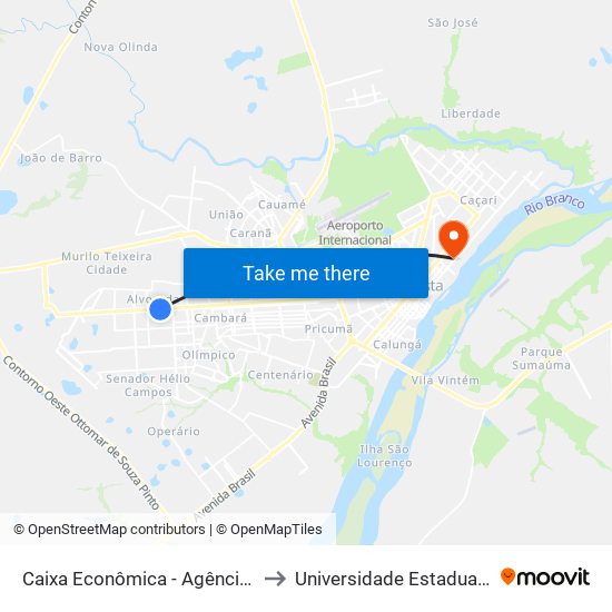 Caixa Econômica - Agência Cruviana B/C to Universidade Estadual De Roraima map