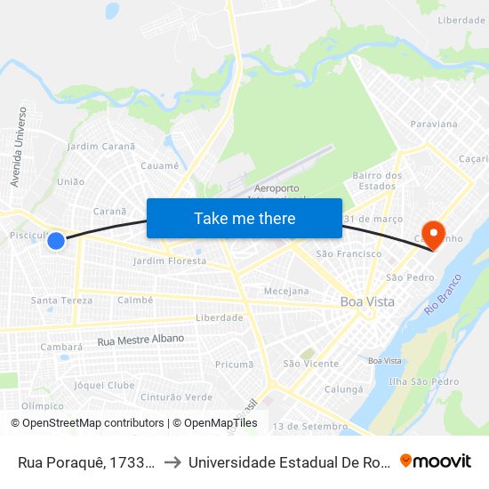 Rua Poraquê, 1733 B/C to Universidade Estadual De Roraima map
