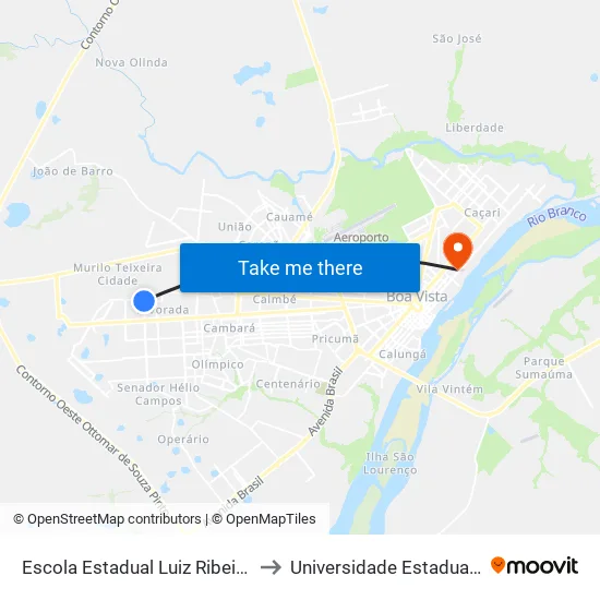 Escola Estadual Luiz Ribeiro De Lima B/C to Universidade Estadual De Roraima map
