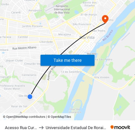 Acesso Rua Curió to Universidade Estadual De Roraima map