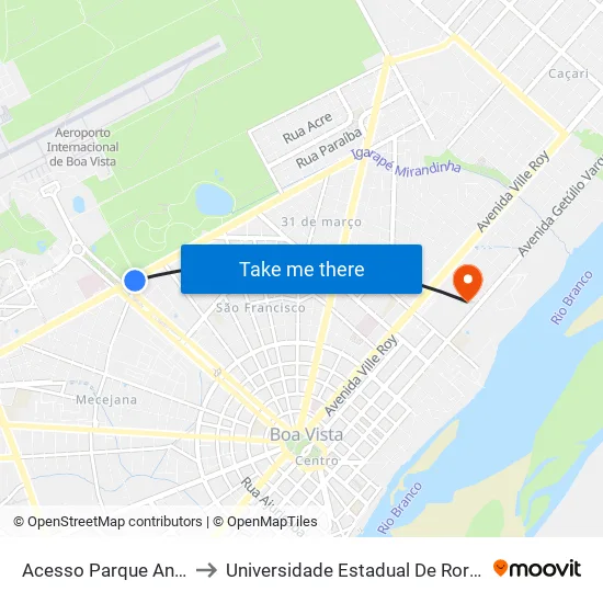 Acesso Parque Anauá to Universidade Estadual De Roraima map